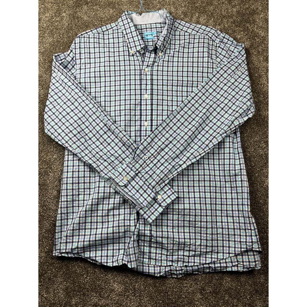 J. McLaughlin Shirt Mens XL Modern Fit Plaid‎ Button Down Long Sleeve Blue
